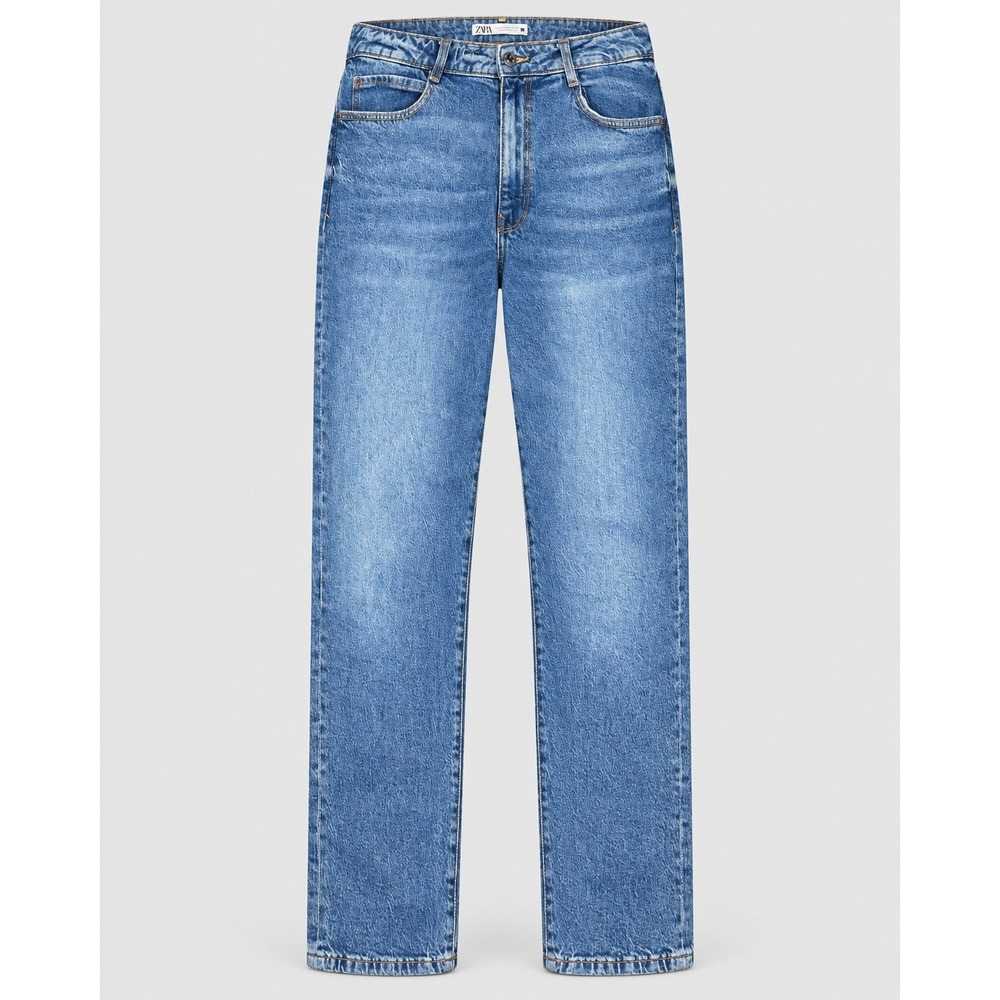 Zara Blue High Waisted Mom Jeans Relaxed Tapered Leg Size 12 Medium Wash